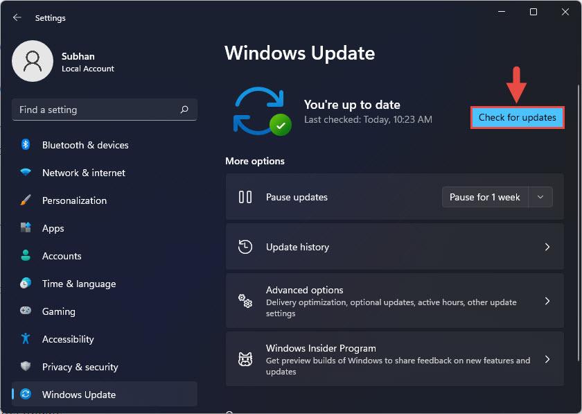 check for updates Windows 11